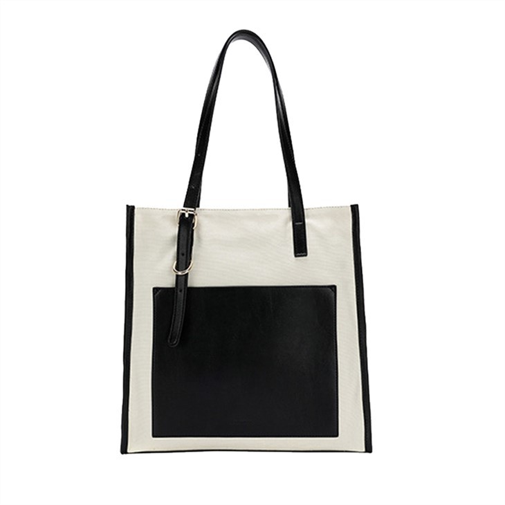 FASHION CANVAS TOTE BAG WITH POCKETS-BLACK